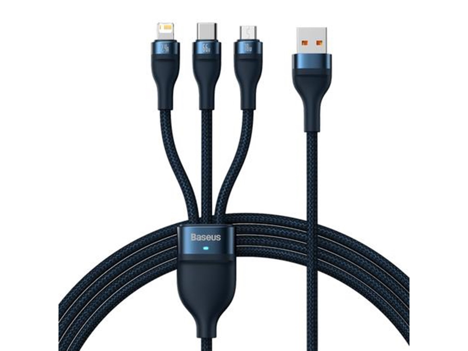 Baseus 3in1 USB cable  USB 3in1  Flash Series USB-C + Micro + Lightning 66W 1.2m (blue) Baseus 3in1 USB cable  USB 3in1  Flash Series USB-C + Micro + Lightning 66W 1.2m (blue)